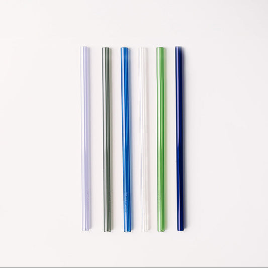 Wide 10" Glass Straw Set - Seaglass