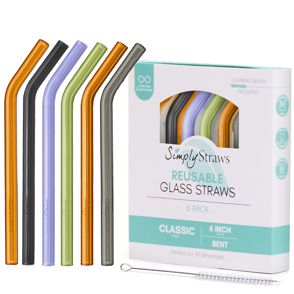 Classic 6" Glass Straw Set - Spooky Bent
