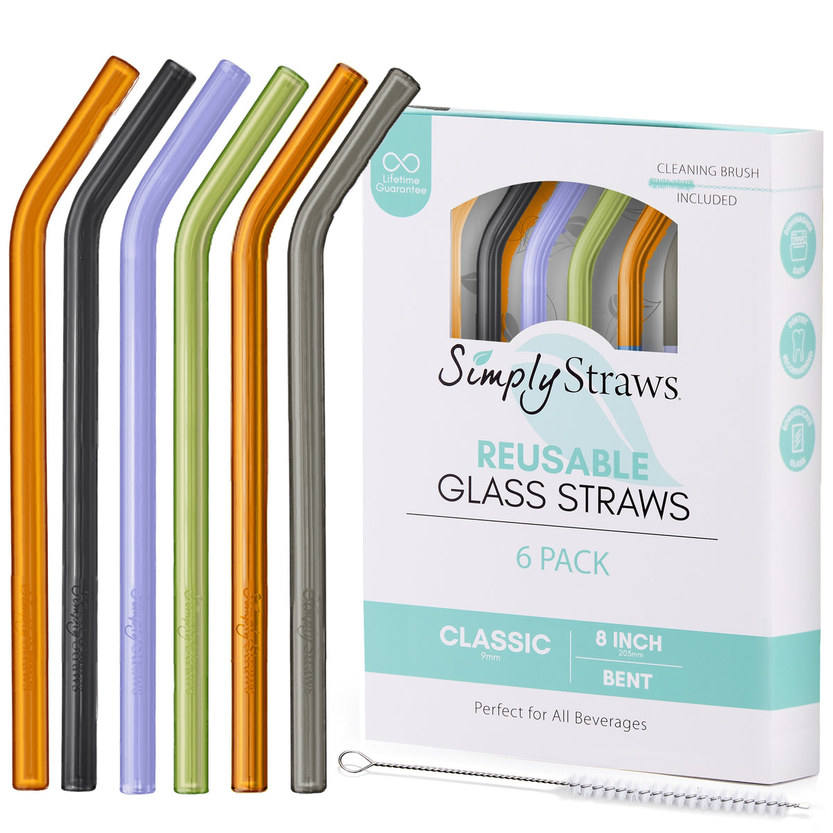 Classic 8" Glass Straw Set - Spooky Bent