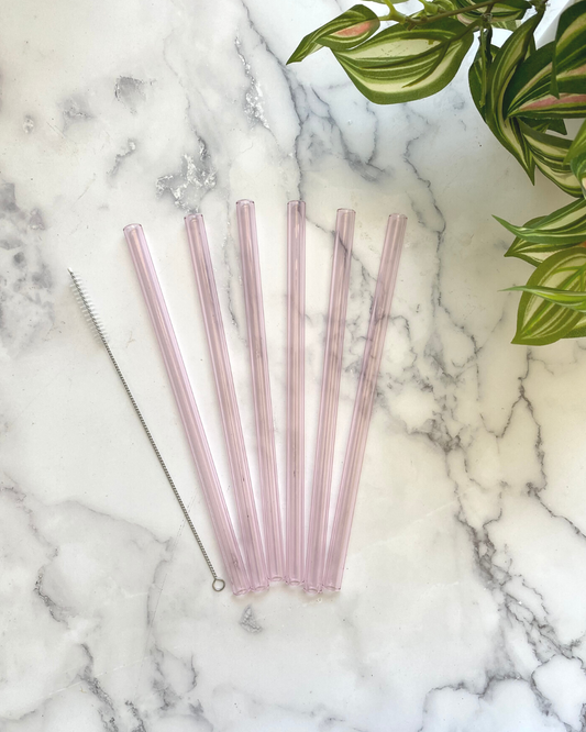 WIDE SIX PACK OF STRAWS All Pink 10"